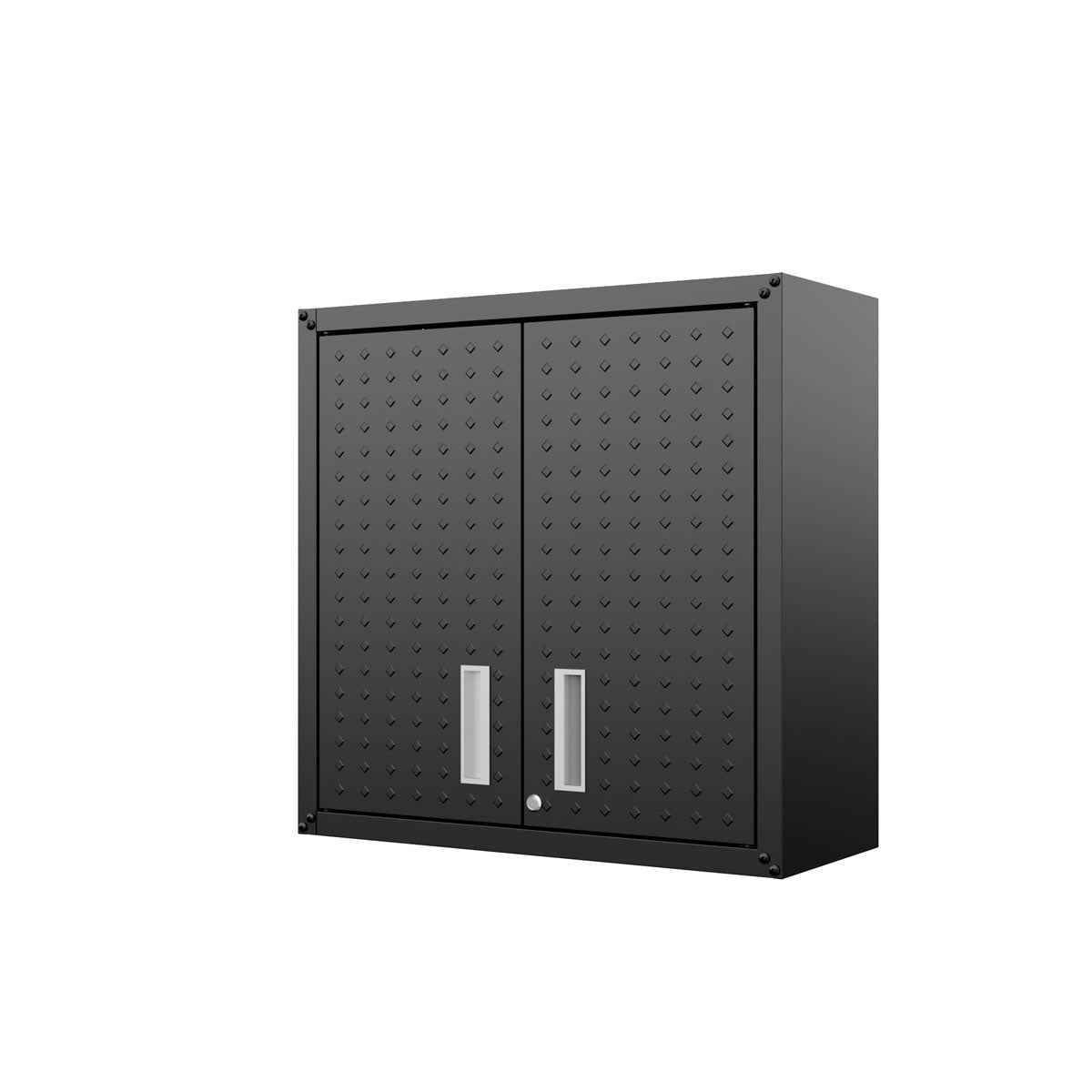 Garage Cabinet Sets wall unit with diamond plate steel doors, silver handles, and lock for secure garage storage__CharcoalGray
