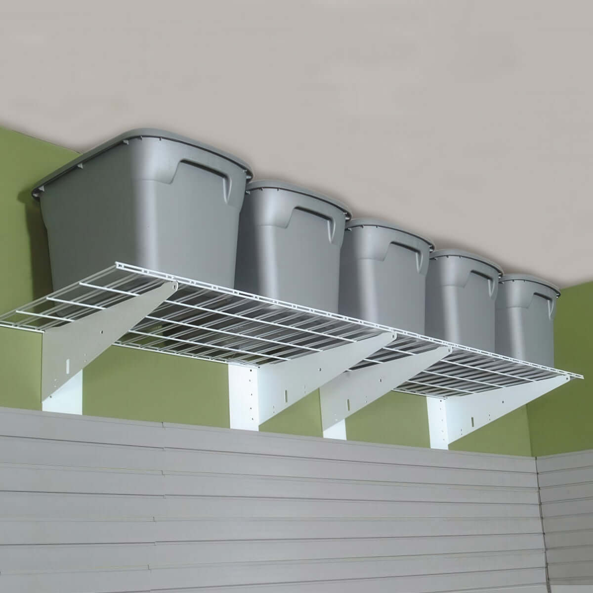 GRID SHELVES – 1 PAIR OF 2′ X 4′ SHELVES & 4 BRACKETS | Serious Garages