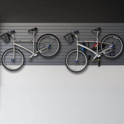 Slatwall Horizontal Bike Rack, 2-Pack, displaying bikes securely mounted on slatwall accessories.