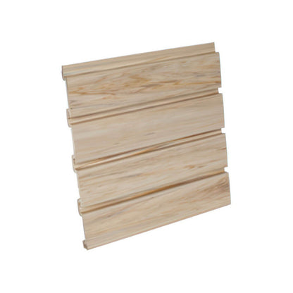 Slatwall Panels in natural Beechwood finish, 12" width, showing horizontal grooved PVC slat wall storage panel__Beachwood