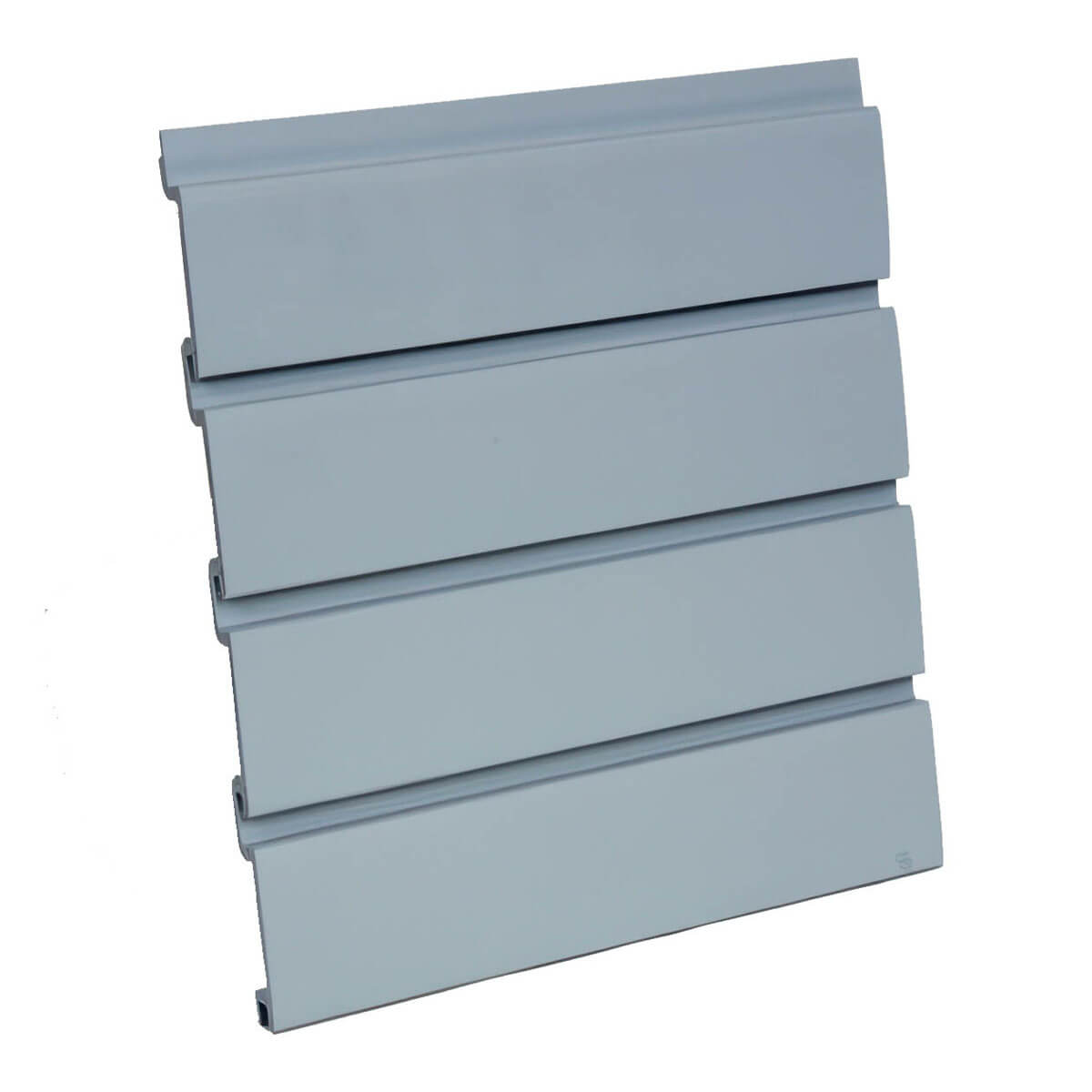 Slatwall Panels in light gray finish, 12" wide horizontal grooved wall organizer panel shown at angle__Gray