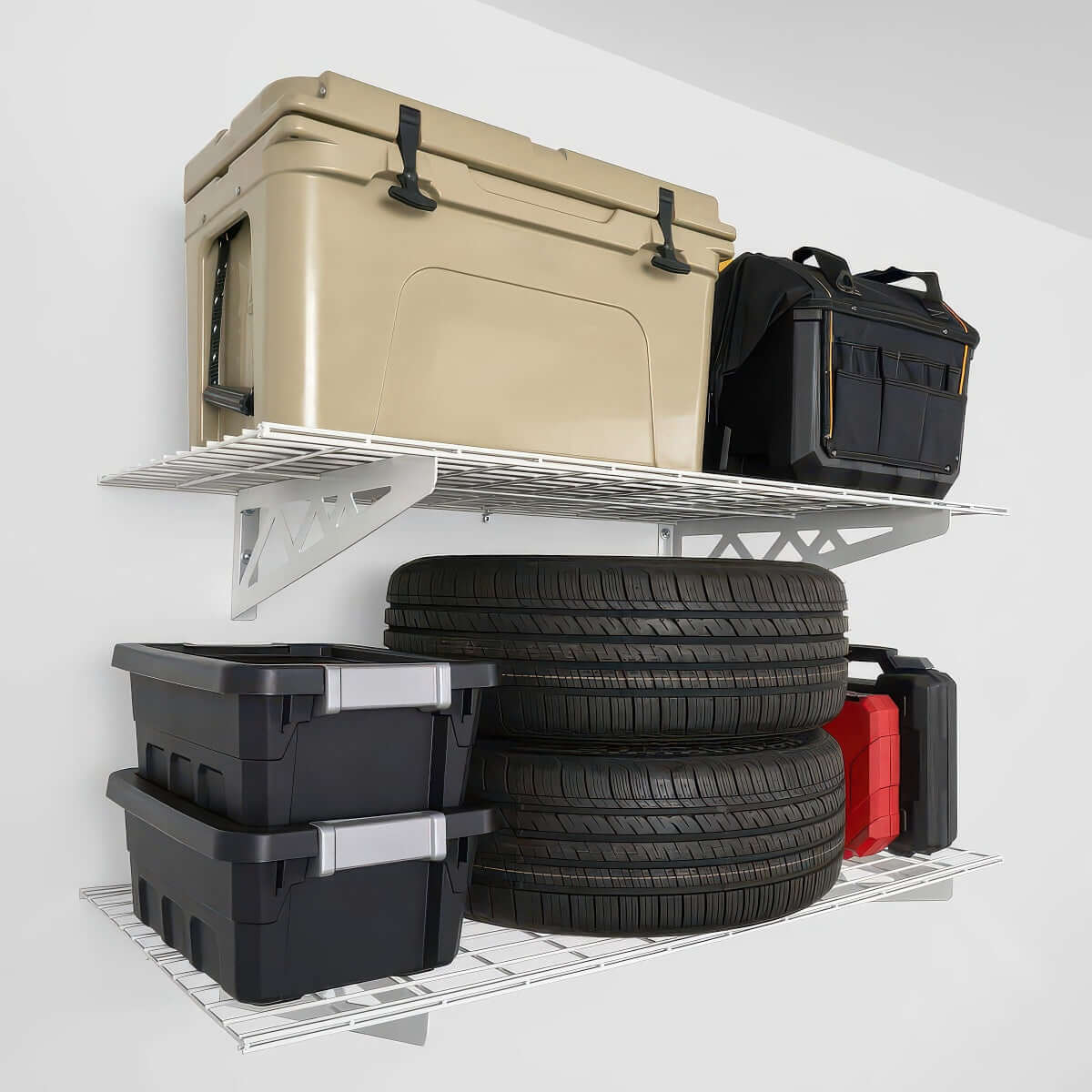 SafeRacks 4-Pack Wall Garage Shelving with Hooks | 24x48 | Serious Garages