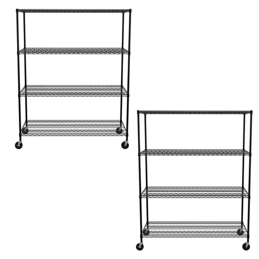Wire Rack Shelving 2-pack, 4-tier black metal with casters, 24x60x72 inches, ideal for garage storage