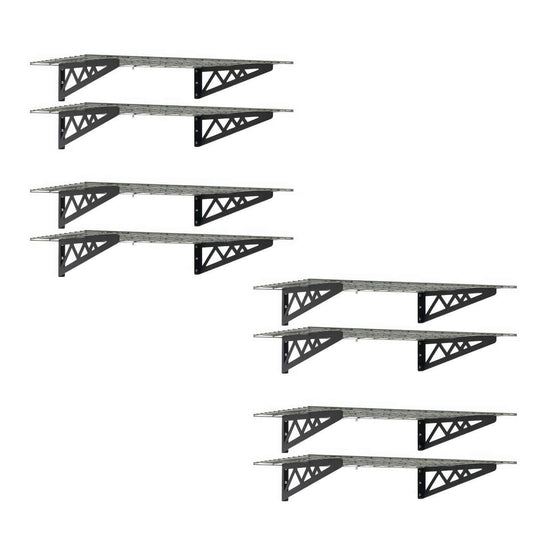 Garage Wall Shelving 8-pack set of 24x48 metal wire shelves with black triangular brackets for organized storage