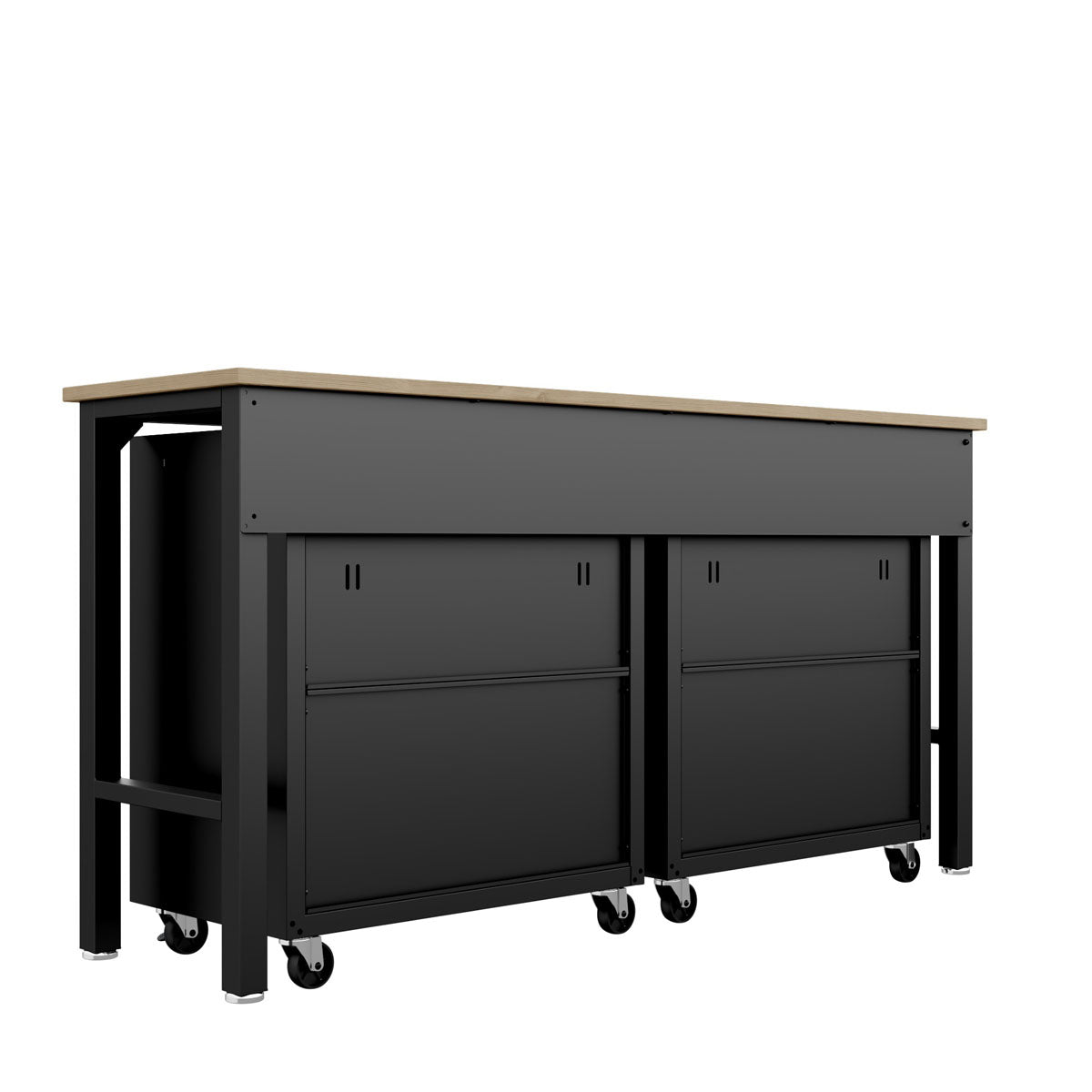 Garage Cabinet Sets with wood-top workbench, 2 rolling storage units, black steel finish, ideal for organized garage workspace__CharcoalGray