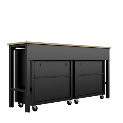 Garage Cabinet Sets with wood-top workbench, 2 rolling storage units, black steel finish, ideal for organized garage workspace__CharcoalGray