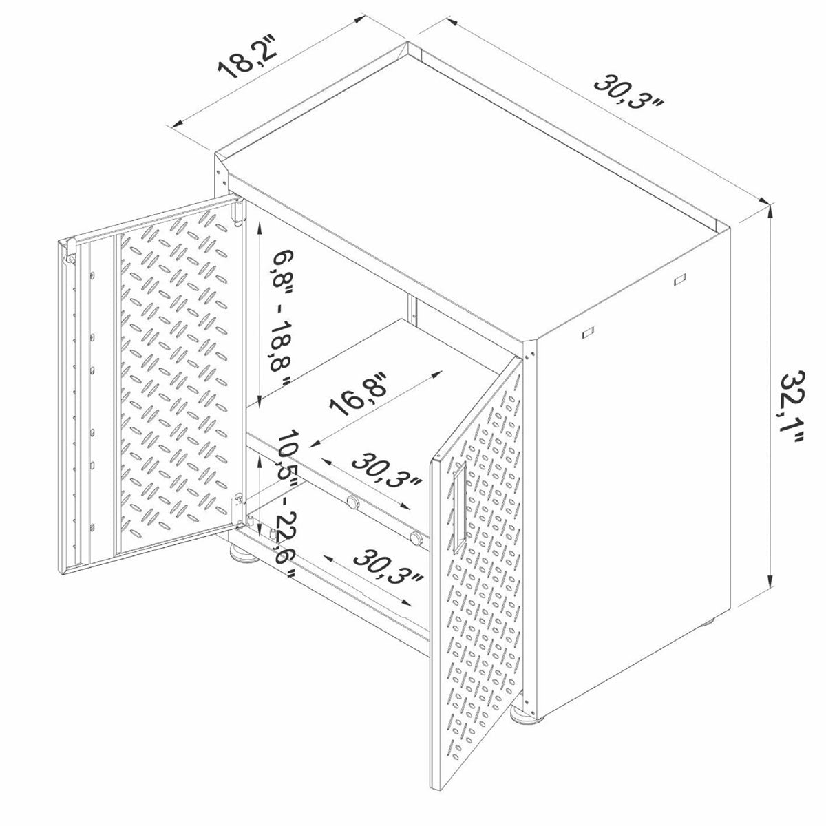 Garage Cabinet Sets steel unit with diamond plate doors, 2 adjustable shelves, 1 drawer, 30.3"W x 18.2"D x 32.1"H__All