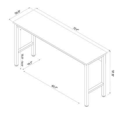 Garage Cabinet Sets technical diagram showing workbench dimensions: 72.4"L x 20.5"W x 37.6"H with adjustable height legs__All