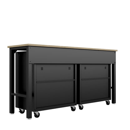 Garage Cabinet Sets with wood-top workbench, 2 rolling storage cabinets with drawers, and open shelf frame in black__CharcoalGray