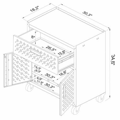 Garage Cabinet Sets rolling unit with dimensions: 30.3"L x 18.2"W x 34.6"H, featuring 2 drawers and double doors__All