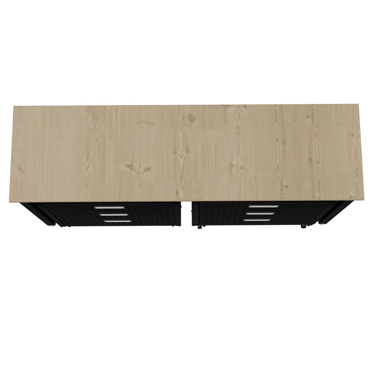 Garage Cabinet Sets with light wood top and black rolling drawers, top-down view of 3-piece 6-drawer storage unit__CharcoalGray