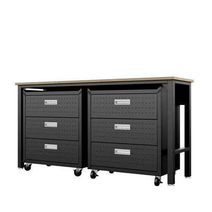 Garage Cabinet Sets with 6 drawers, rolling casters, wood top worksurface, dark gray steel finish, organized storage solution__CharcoalGray