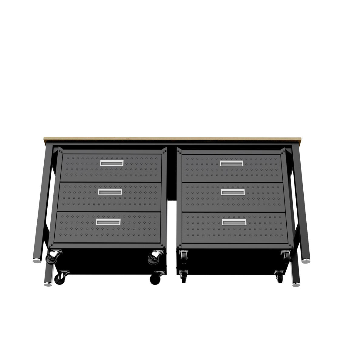 Garage Cabinet Sets with 6-drawer rolling storage units beneath a workbench top on casters, dark gray steel__CharcoalGray
