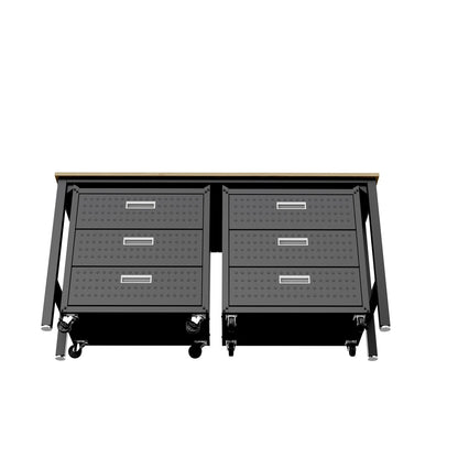 Garage Cabinet Sets with 6-drawer rolling storage units beneath a workbench top on casters, dark gray steel__CharcoalGray