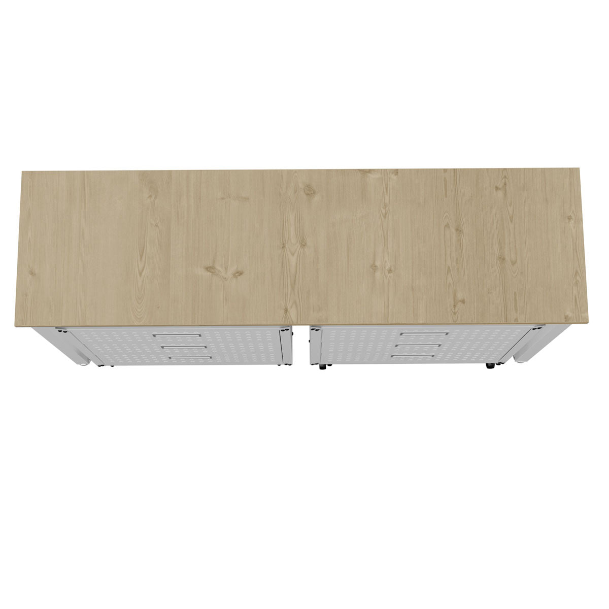 Garage Cabinet Sets overhead view showing natural wood top surface across two 3-piece rolling storage units with white drawers__White