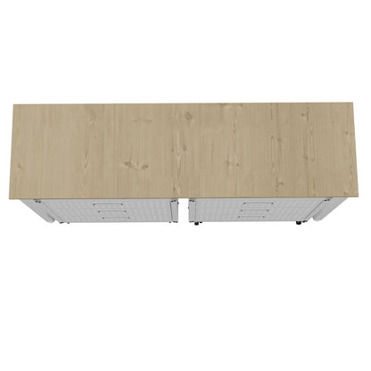 Garage Cabinet Sets overhead view showing natural wood top surface across two 3-piece rolling storage units with white drawers__White