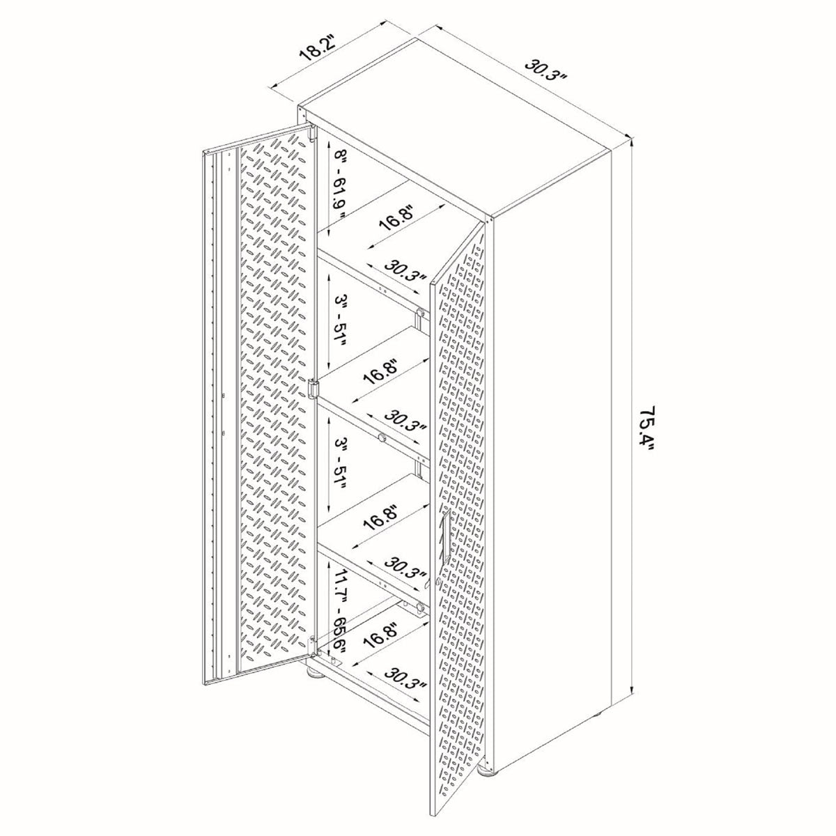 Tall Garage Cabinets, 75" Storage, Adjustable Shelves dimensions and features diagram__All