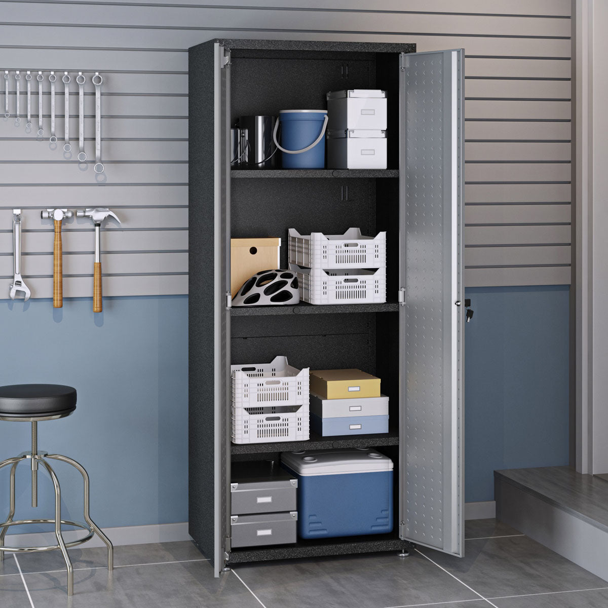 Tall Garage Cabinets, 75" Storage, Adjustable Shelves for organized garage and clutter-free storage__DarkGray