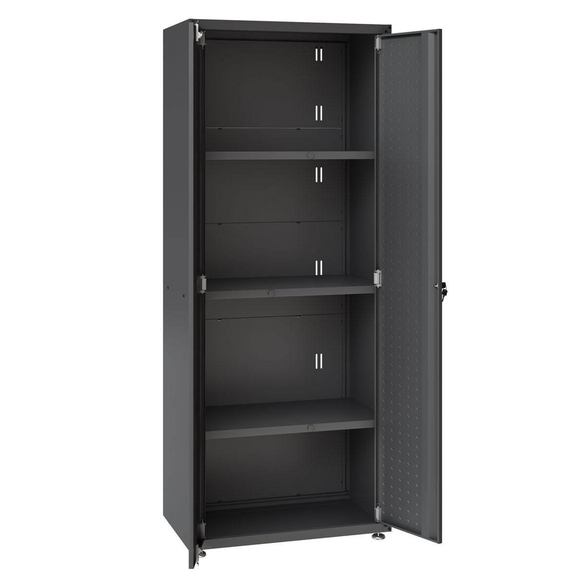 Tall Garage Cabinets, 75" Storage, Adjustable Shelves with open doors showcasing inside shelves for organized garage storage__CharcoalGray