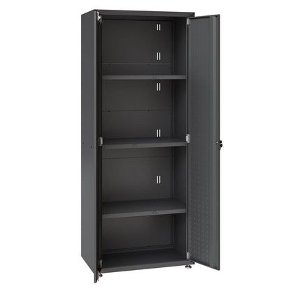 Tall Garage Cabinets, 75" Storage, Adjustable Shelves with open doors showcasing inside shelves for organized garage storage__CharcoalGray