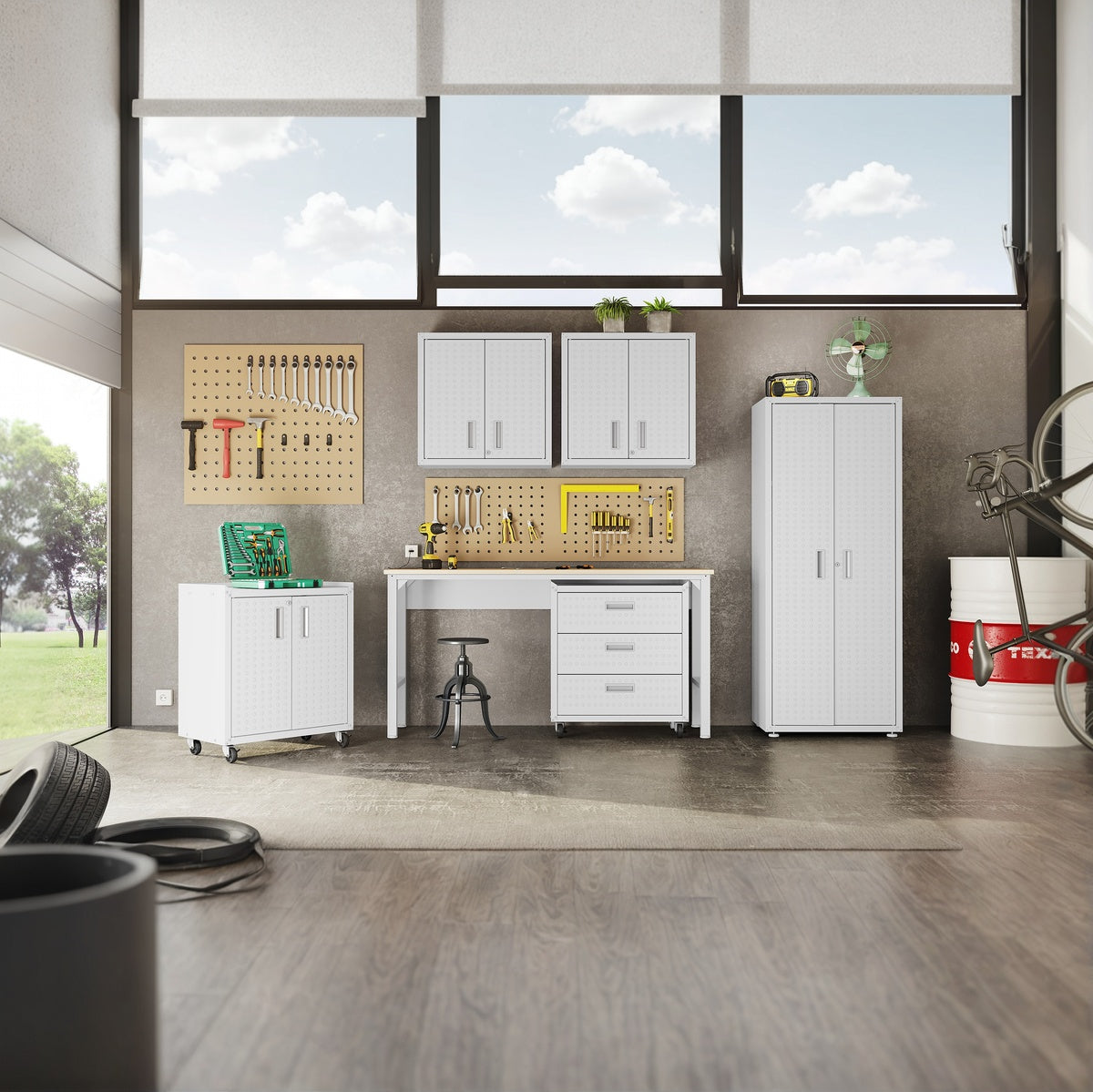 Tall Garage Cabinets, 75" Storage, Adjustable Shelves in a modern garage setup__All