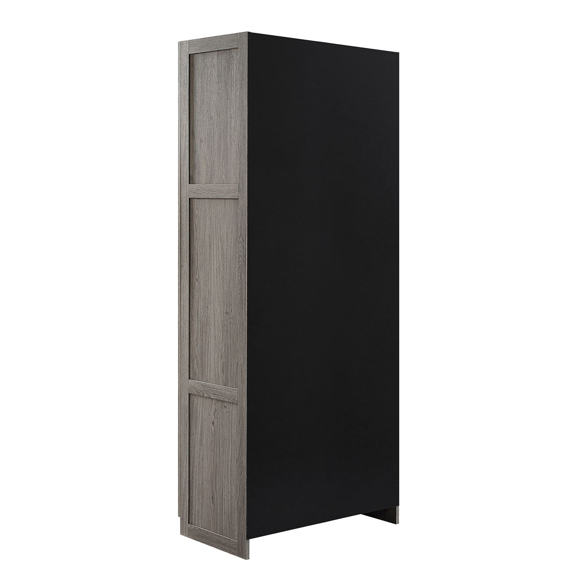 Tall Cabinets with gray wood-grain side panel and matte black finish, showing side profile view of sturdy garage storage unit__Gray