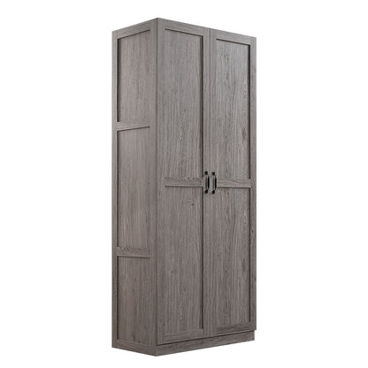 Tall Cabinets set of 2 with 4 shelves, gray wood finish, black handles, versatile garage storage solution__Gray