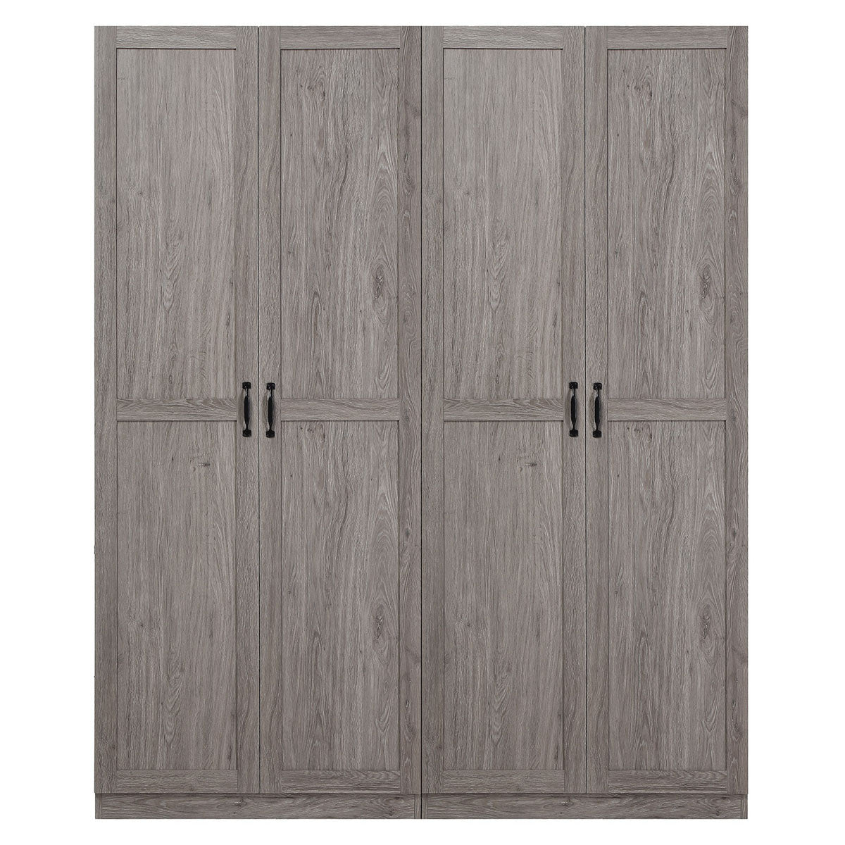 Tall Cabinets set of 2 in gray wood finish with black handles, farmhouse-style 4-shelf garage storage solution__Gray