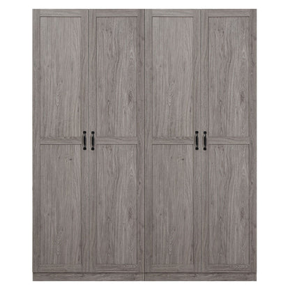 Tall Cabinets set of 2 in gray wood finish with black handles, farmhouse-style 4-shelf garage storage solution__Gray