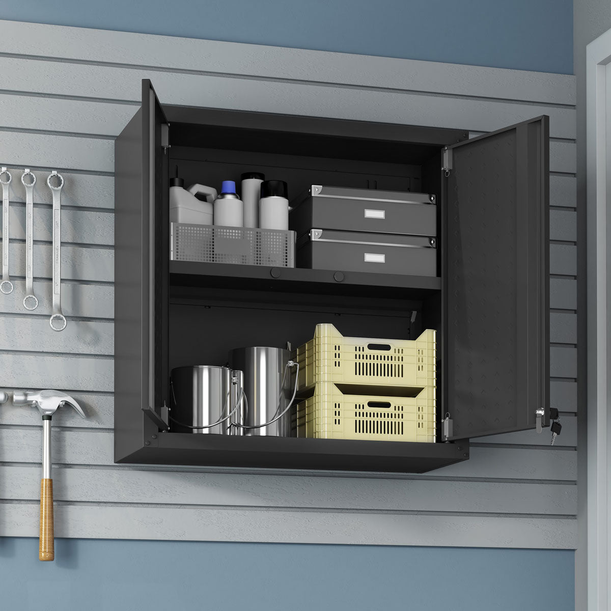 30" Wall-Mounted Garage Cabinets, Set of 2 with organized storage for tools and supplies__CharcoalGray