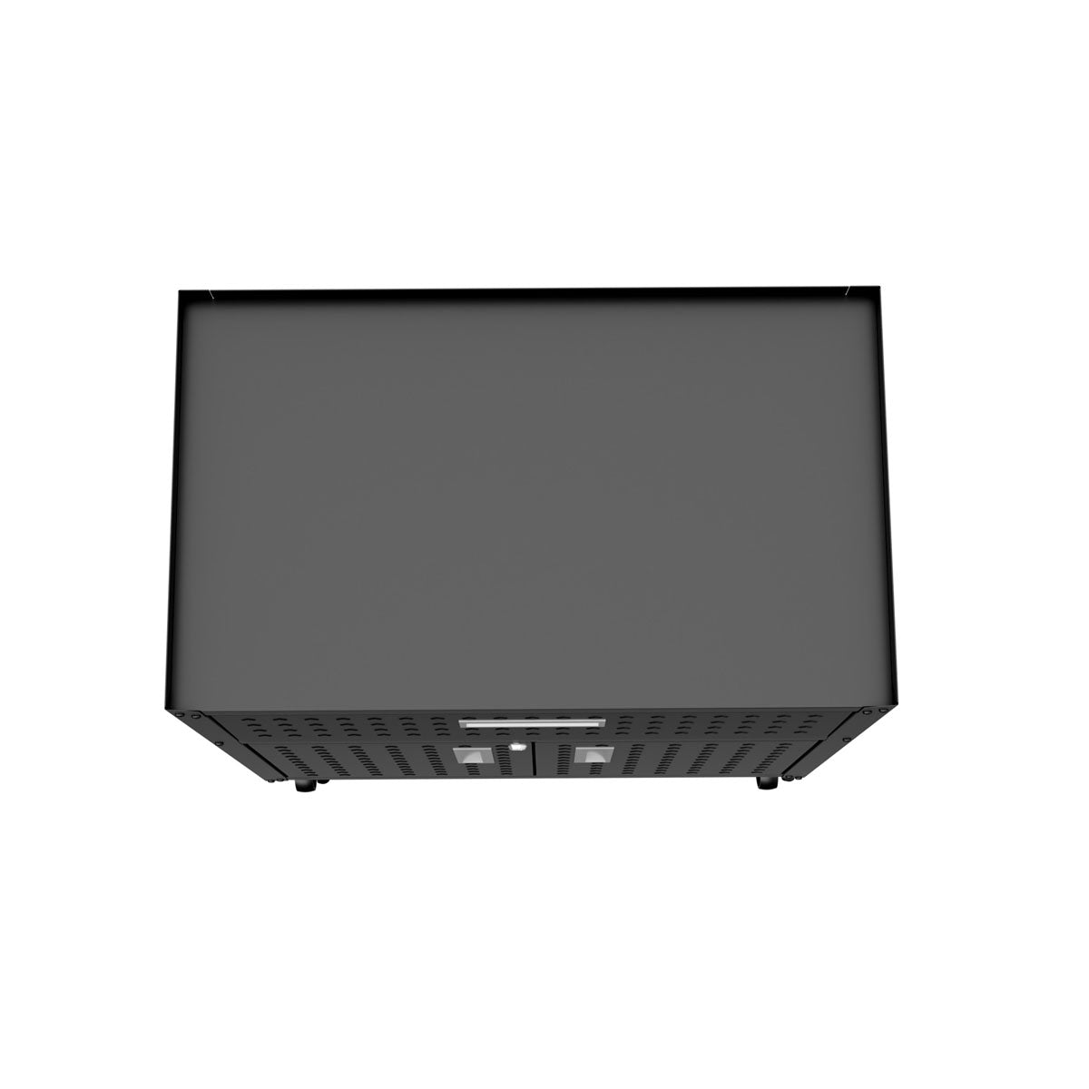 MidHeight Cabinets rolling garage unit, 30" black steel storage with drawer, shelf, and vented base, top view__CharcoalGray