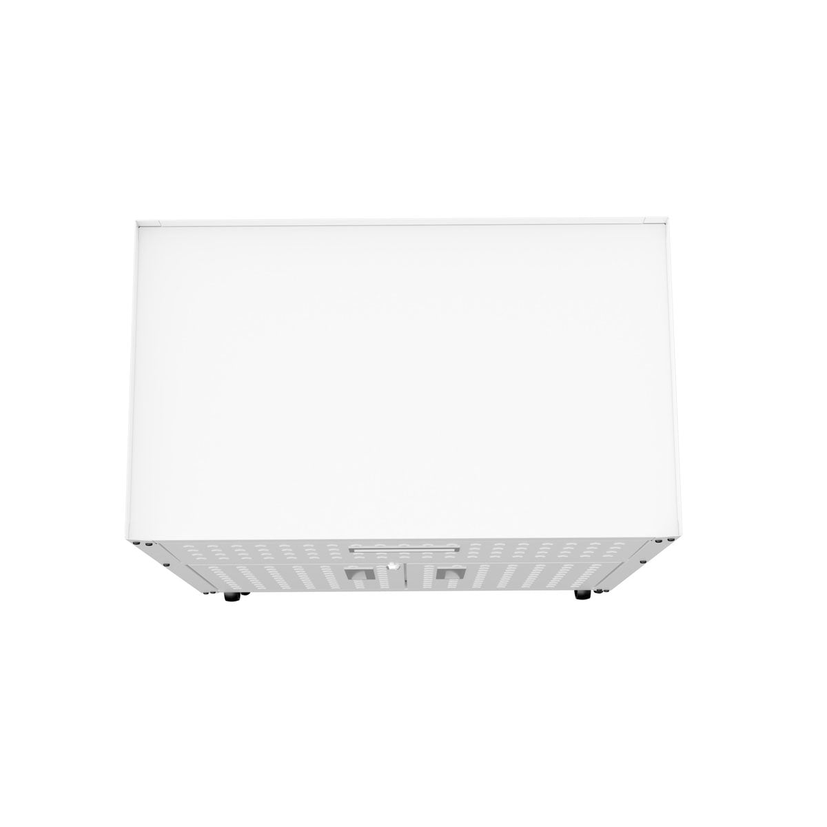 MidHeight Cabinets white rolling garage cabinet top view showing ventilated front panel, drawer storage, and rubber feet__White