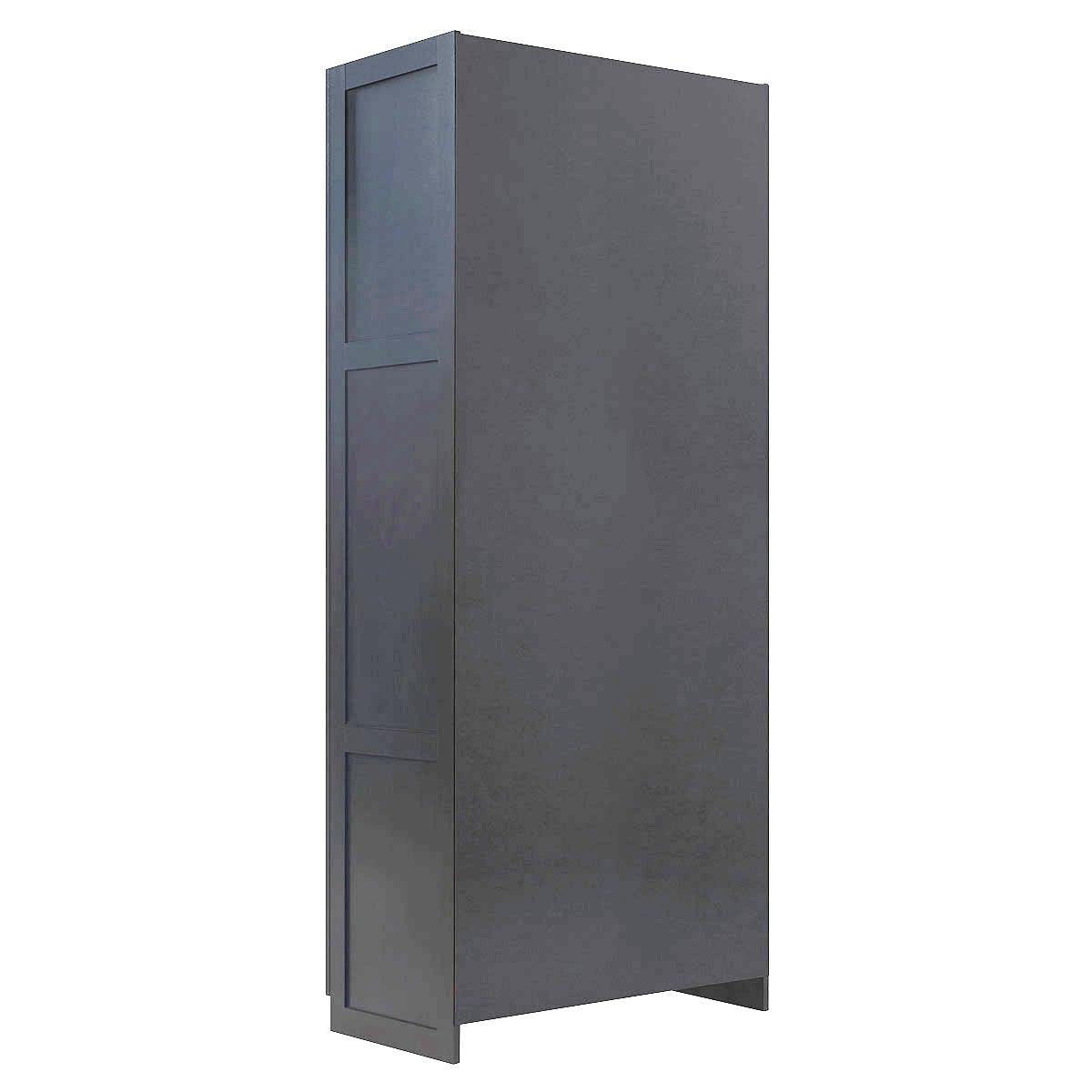 Tall Cabinet in dark blue-gray finish, 4-shelf wood garage storage unit shown from side angle__Black