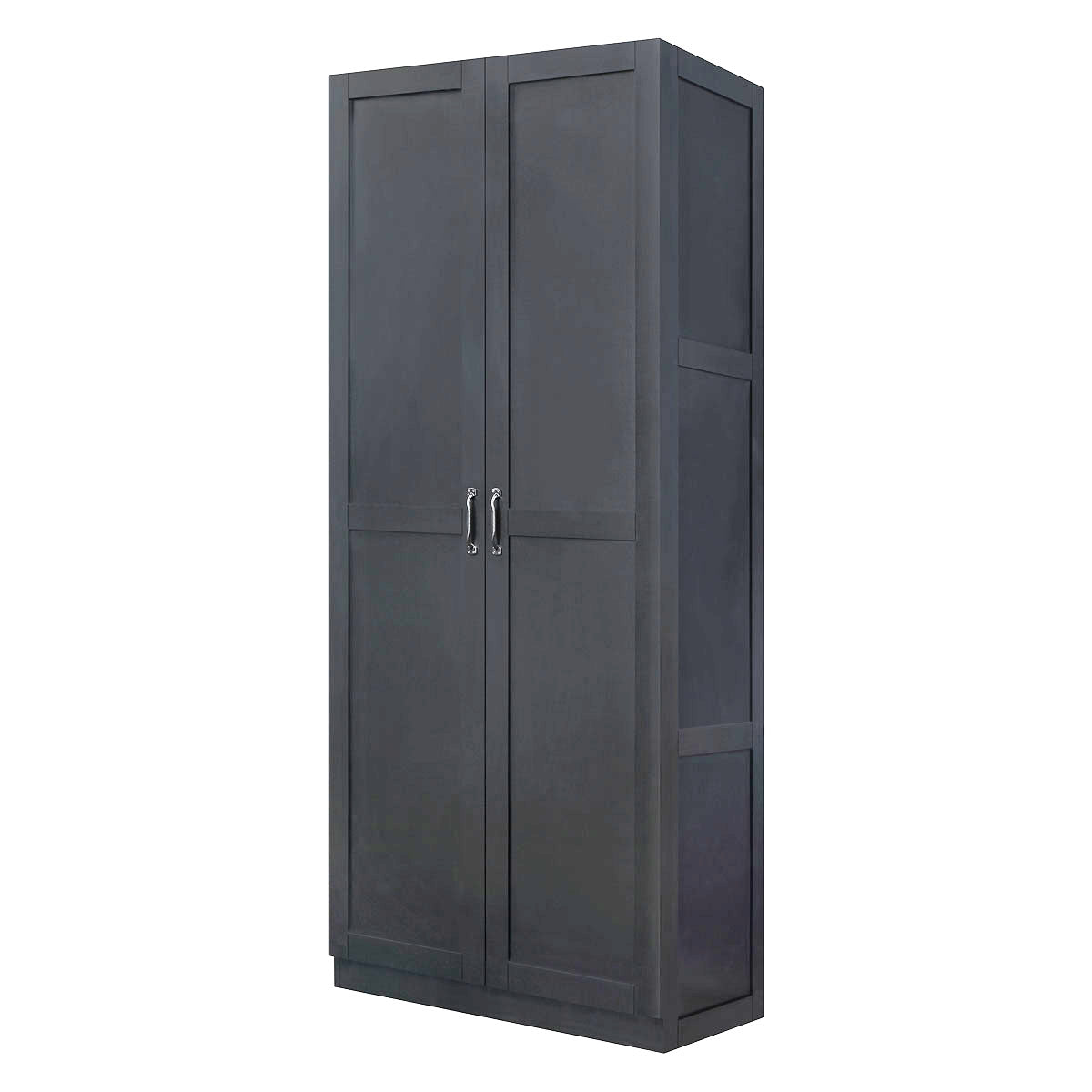 Tall Cabinets dark gray wood garage storage unit with double doors, silver handles, and 4 shelves for hidden organization__Black