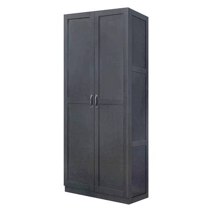 Tall Cabinets dark gray wood garage storage unit with double doors, silver handles, and 4 shelves for hidden organization__Black