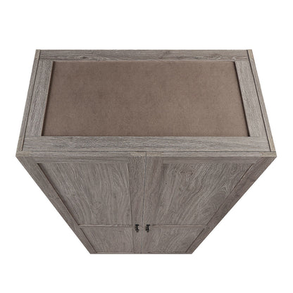 Tall Cabinets wood garage storage unit with gray oak finish, double doors, and suede-top surface, top-down view__Gray