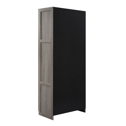 Tall Cabinet with gray wood-grain side panel and matte black back, sleek 4-shelf hidden storage for garage organization__Gray