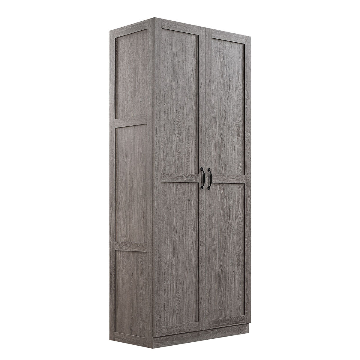 Tall Cabinets gray wood garage storage unit with 2 doors, black handles, 4 shelves, and rustic oak finish__Gray