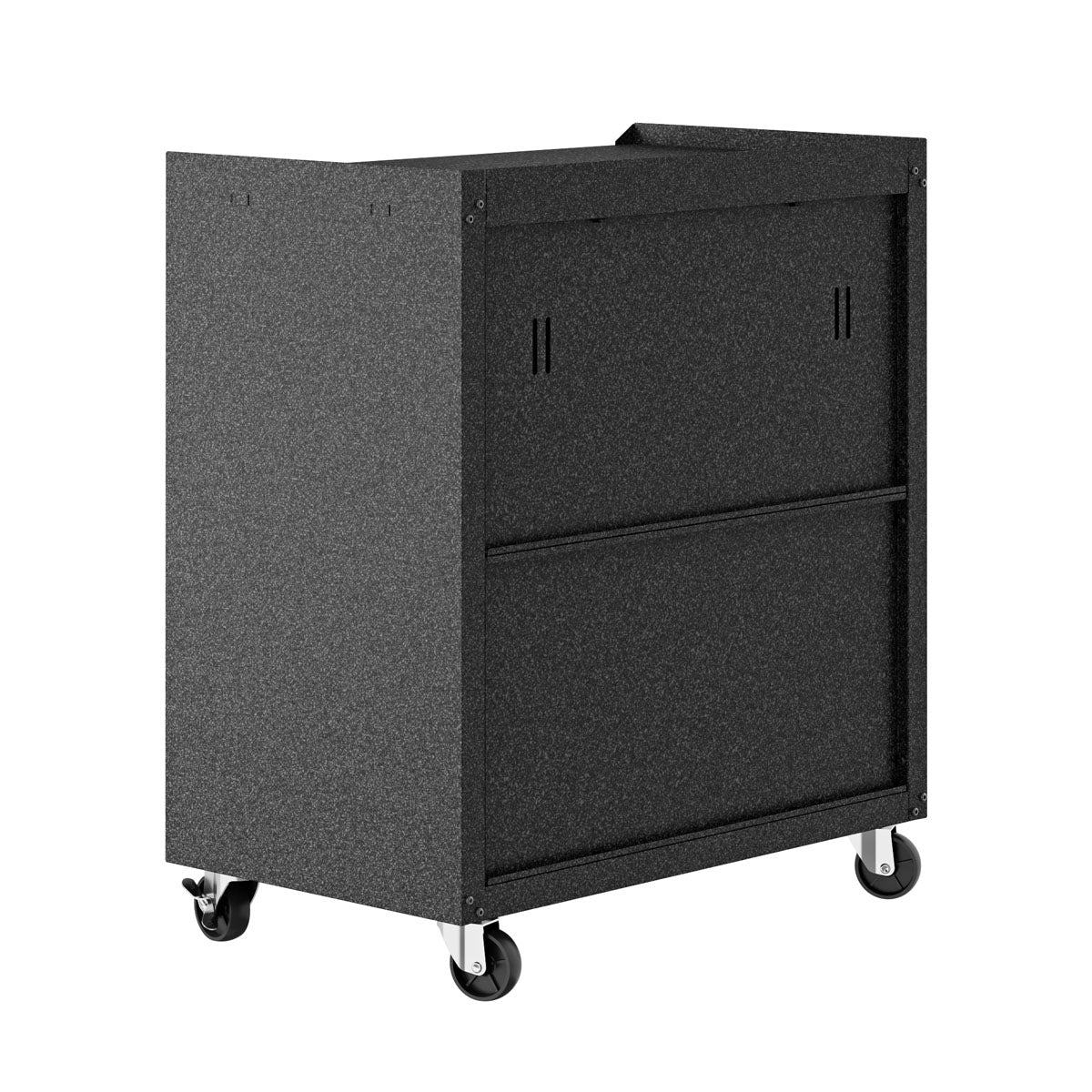 MidHeight Cabinets rolling garage storage unit with 2 shelves, dark gray textured finish, and heavy-duty locking casters__DarkGray