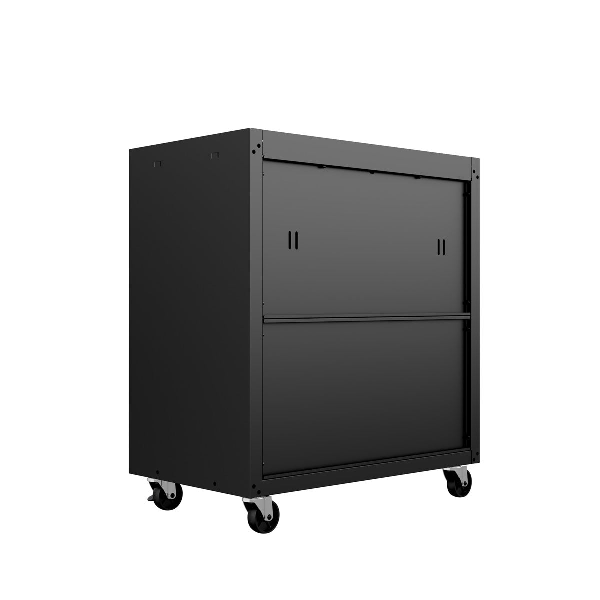 MidHeight Cabinets rolling garage storage unit in matte black with 2 shelves and heavy-duty caster wheels__CharcoalGray