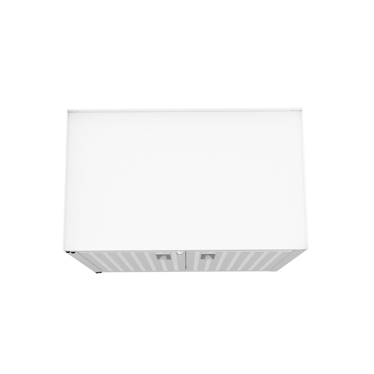 MidHeight Cabinets white rolling garage storage unit, top view showing ventilated panel doors and 2-shelf organization__White