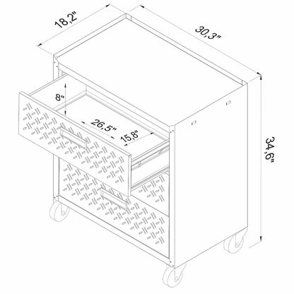 Garage Cabinet Sets rolling tool cart with 2 drawers, diamond plate panels, 30.3x18.2x34.6in on caster wheels__All