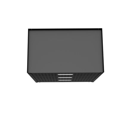 MidHeight Cabinet top-down view of black 30-inch 3-drawer rolling garage storage with perforated sides and silver handles__CharcoalGray