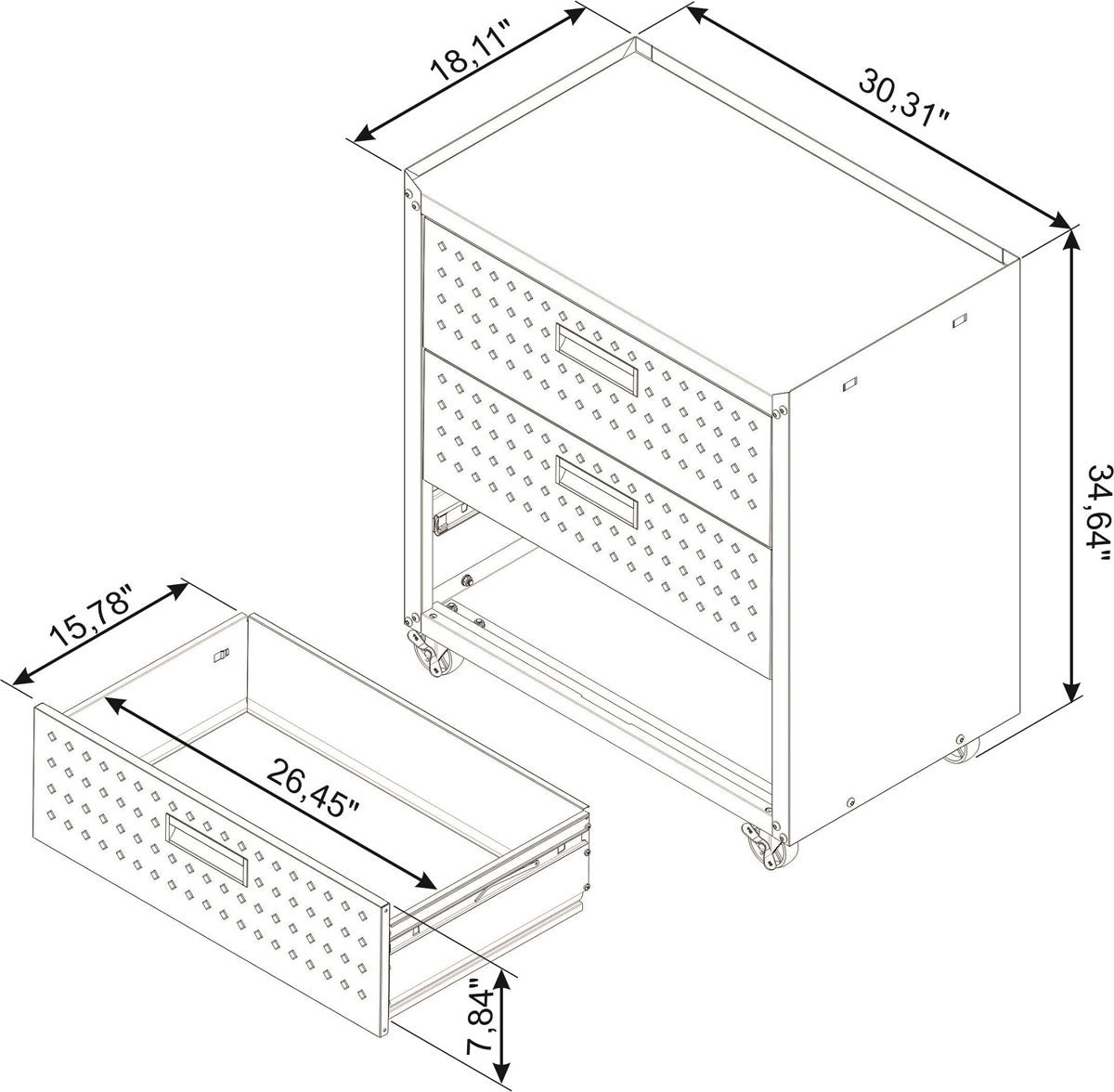 Garage Cabinet Sets rolling tool chest with 3 drawers, 30.31"W x 18.11"D x 34.64"H, diamond plate design