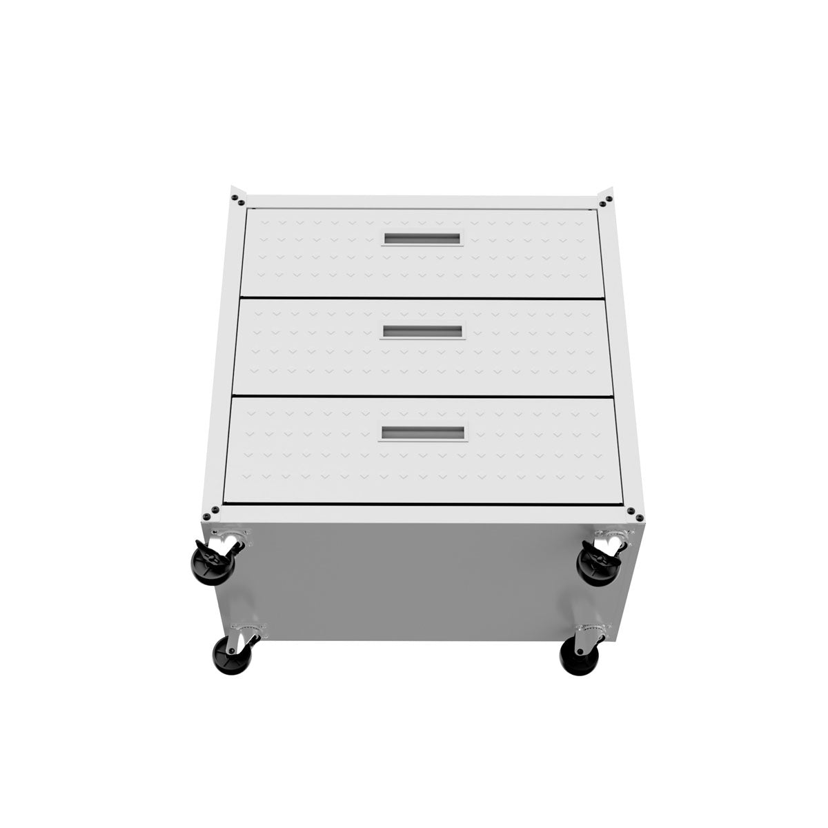 Garage Cabinet Sets 3-drawer rolling pedestal unit in white with textured fronts and locking caster wheels__White
