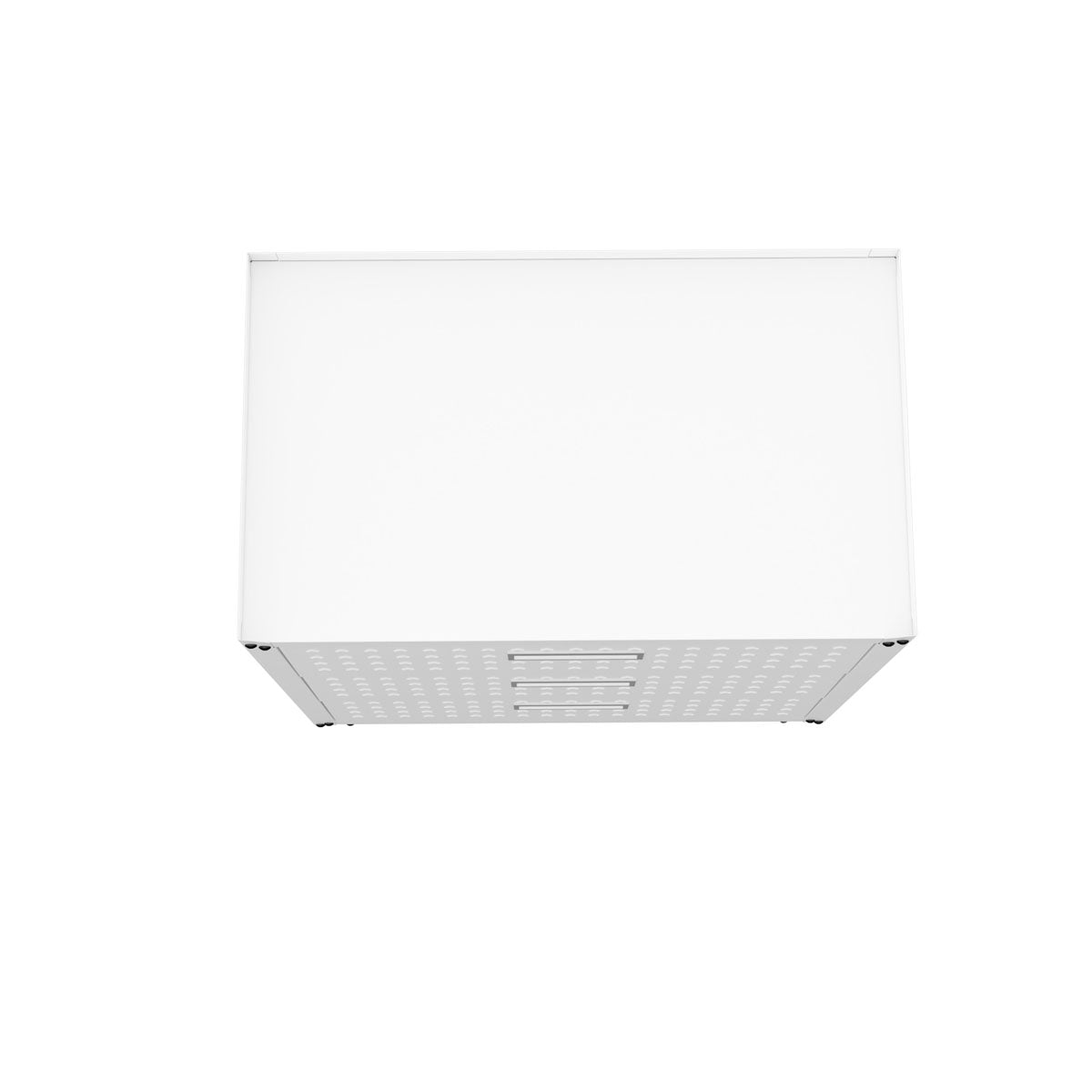 MidHeight Cabinet top-down view, white 30-inch rolling garage storage unit with 3 drawers and ventilated side panel__White