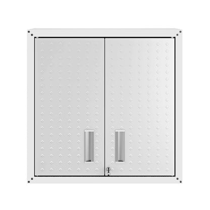30" Wall Mounted Garage Cabinets, Space-Saving Storage - sleek white design with double doors for organized storage__White