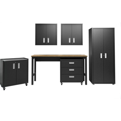 Garage Cabinet Sets 6-piece system with wall cabinets, workbench, rolling drawers, and tall storage unit in charcoal black__CharcoalGray