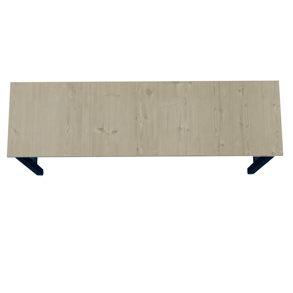 Standard Benches 72" garage workbench top view showing light pine wood grain surface with dark metal bracket legs__CharcoalGray