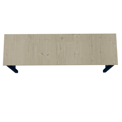Standard Benches 72" garage workbench top view showing light pine wood grain surface with dark metal bracket legs__CharcoalGray